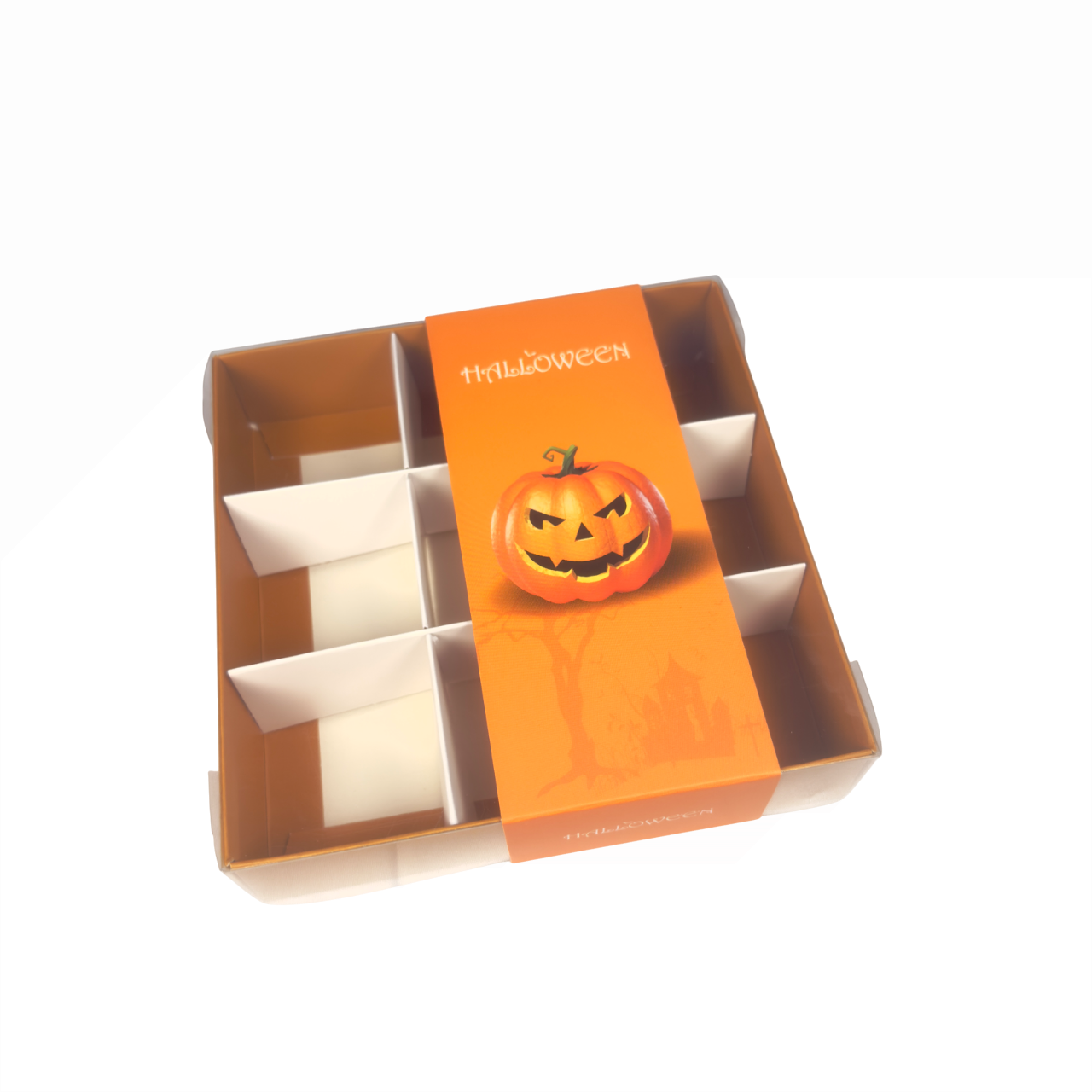 Clear Lid Box With Orange Halloween sleeve - 15x15x3.5cm