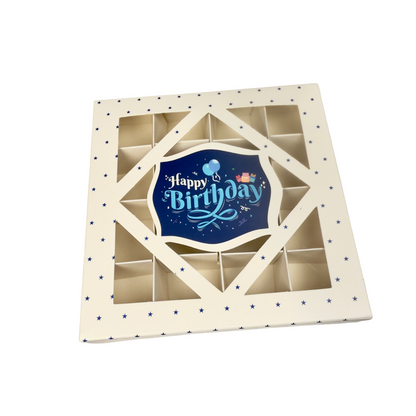 Empty Happy Birthday White & Blue Window Boxes - 15x15x3.5cm