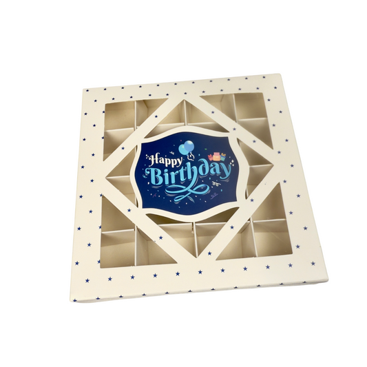 Empty Happy Birthday White & Blue Window Boxes - 15x15x3.5cm