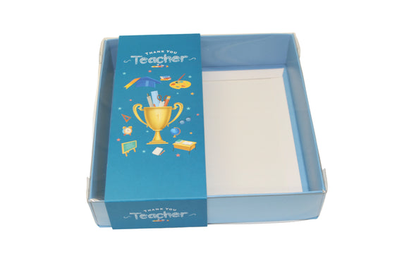 Clear Lid Box With Thank You Teacher Sleeve - 15 x 15 x 3.5cm