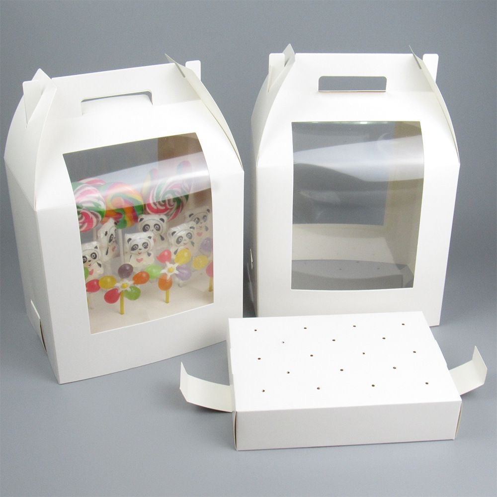 PRE-ORDER - White Cake Pop Boxes- Window Box With Handle - up to 18 Hold