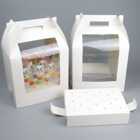 PRE-ORDER - White Cake Pop Boxes- Window Box With Handle - up to 18 Hold