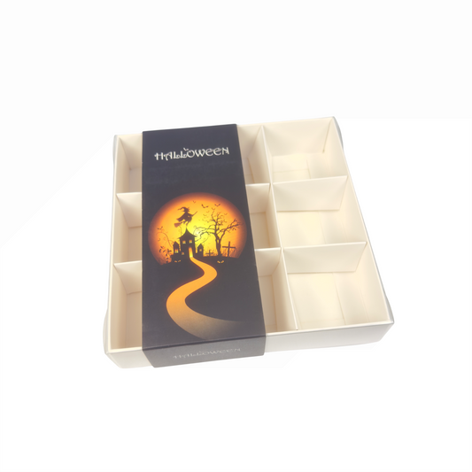 Clear Lid Box With Black Halloween sleeve - 15x15x3.5cm