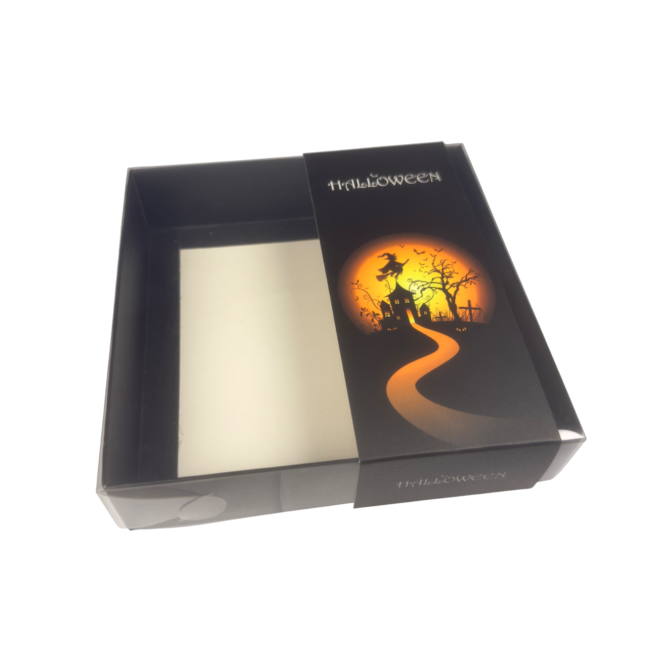 Clear Lid Box With Black Halloween sleeve - 15x15x3.5cm