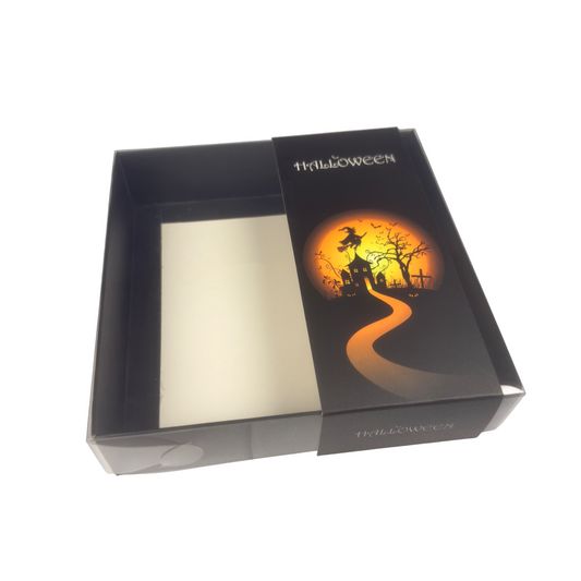 Clear Lid Box With Black Halloween sleeve - 15x15x3.5cm