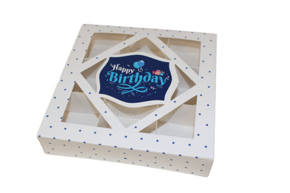 Empty Happy Birthday White & Blue Window Boxes - 15x15x3.5cm
