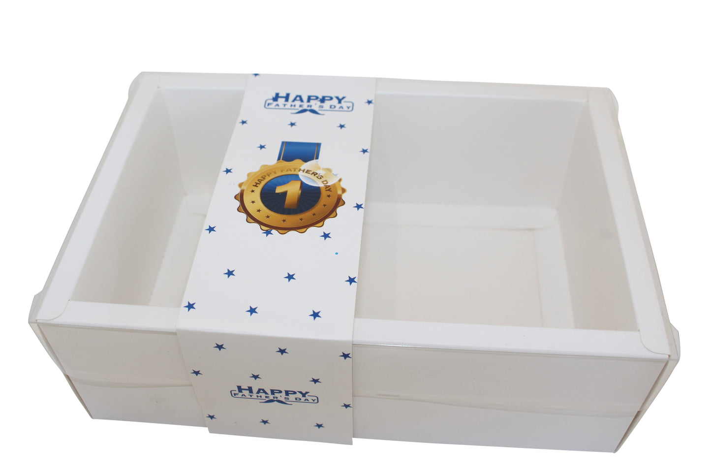 Clear Lid White Deep Border Box With Happy Fathers Day sleeve - 24 x 16 x 8 cm