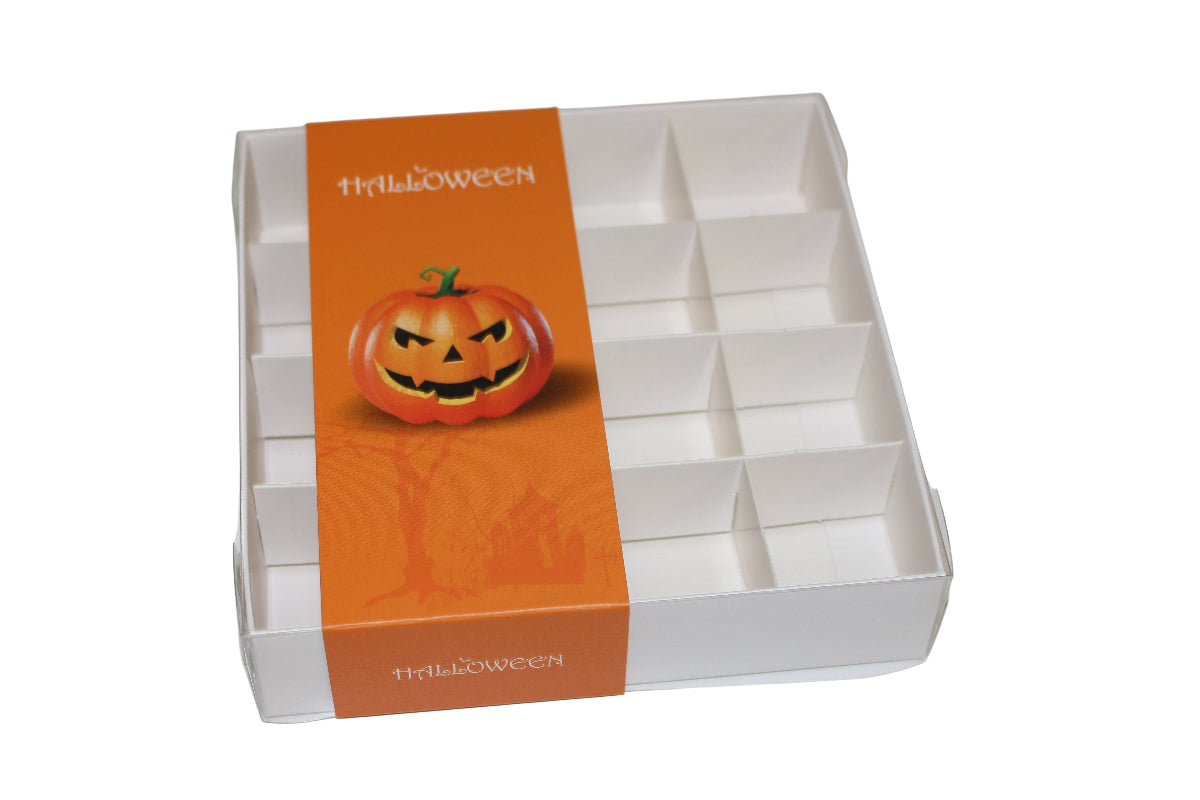 Clear Lid Box With Orange Halloween sleeve - 15x15x3.5cm