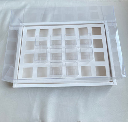 Transparent Dessert Cup/Shot Boxes with White Base (10 Pack) – 3 Sizes + Acrylic Dessert Cups Add-On