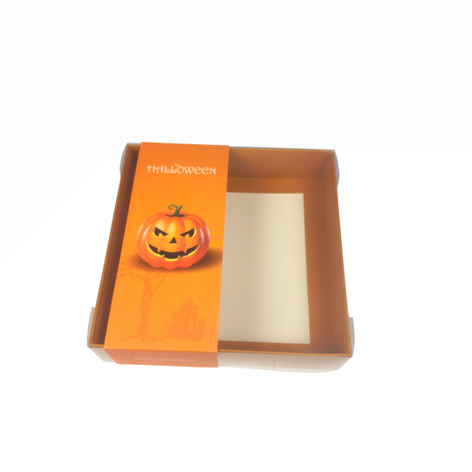 Clear Lid Box With Orange Halloween sleeve - 15x15x3.5cm
