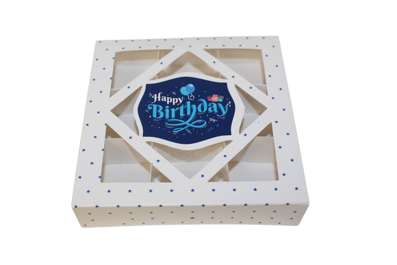 Empty Happy Birthday White & Blue Window Boxes - 15x15x3.5cm