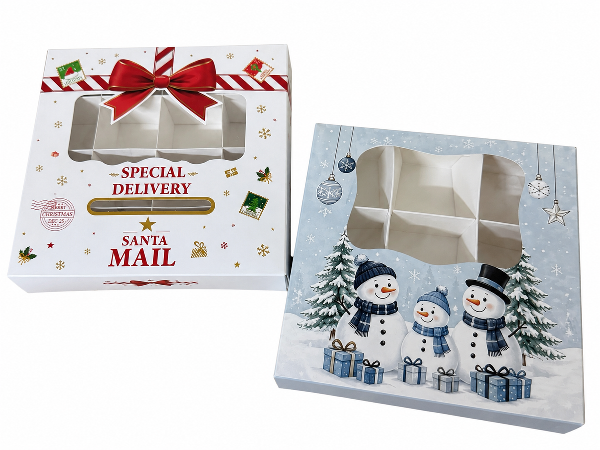 Christmas Santa Mail Window Treat Box with Inserts – 15x15x3.5cm