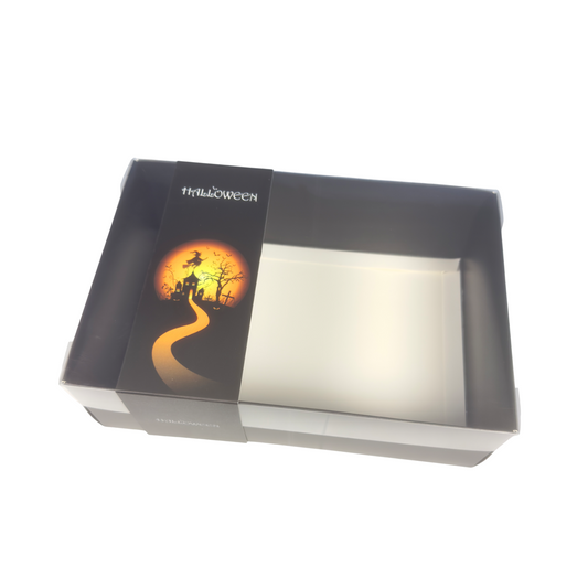 Clear Lid Deep Box With Black Haunted House Halloween Sleeve - 24 x 16 x 8 cm