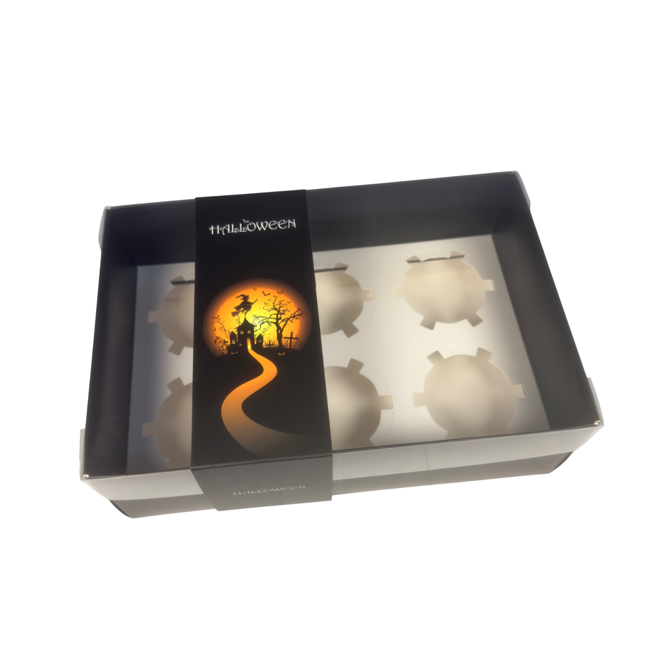 Clear Lid Deep Box With Black Haunted House Halloween Sleeve - 24 x 16 x 8 cm
