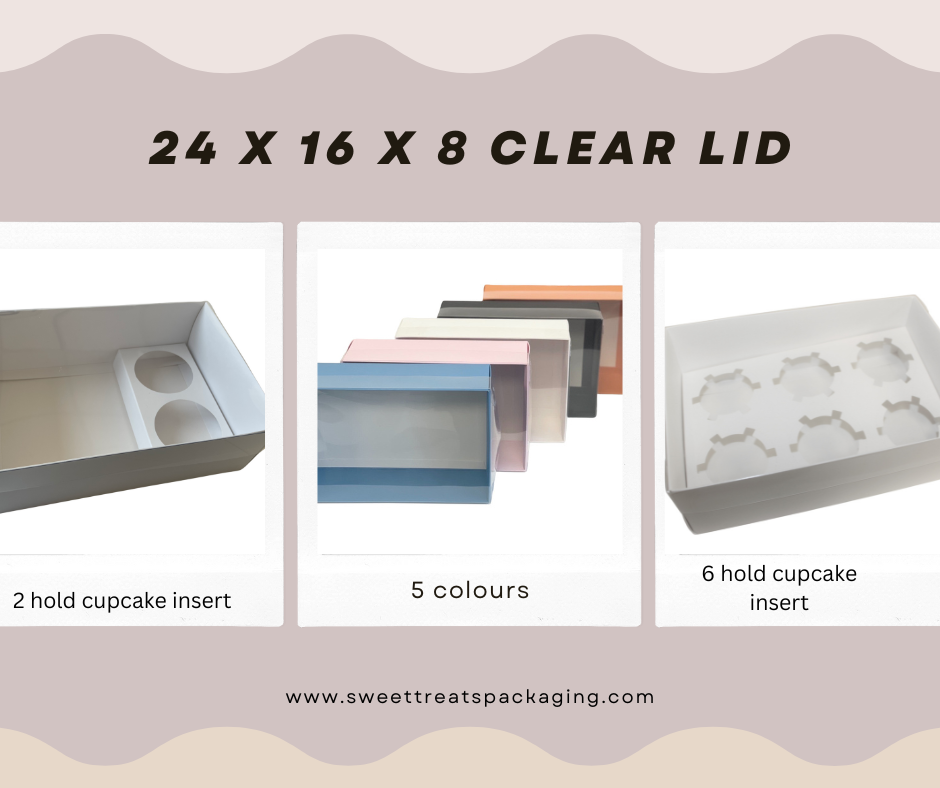 Clear Lid Deep Hamper/Cupcake Box  - 24 x 16 x 8 cm