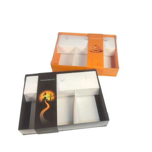 Clear Lid Fondue/Dipping Box 3 section with Halloween Sleeve- 26x20x5cm