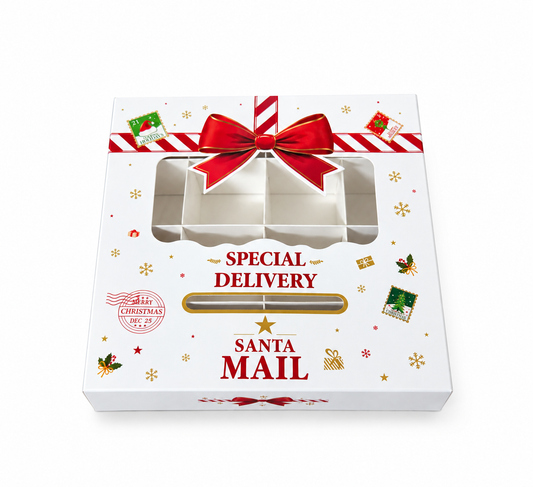 Christmas Santa Mail Window Treat Box with Inserts – 15x15x3.5cm