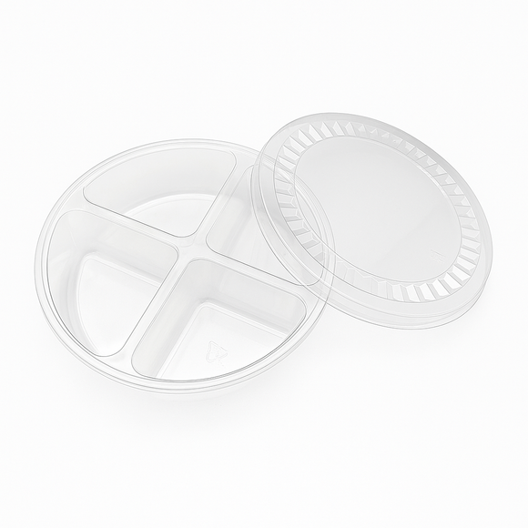 PRE-ORDER - Clear 4 Section Tray With Flat Lid