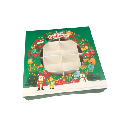 Green Christmas Festive Window Box with Inserts – 15x15x3.5cm