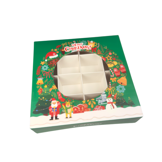 Green Christmas Festive Window Box with Inserts – 15x15x3.5cm
