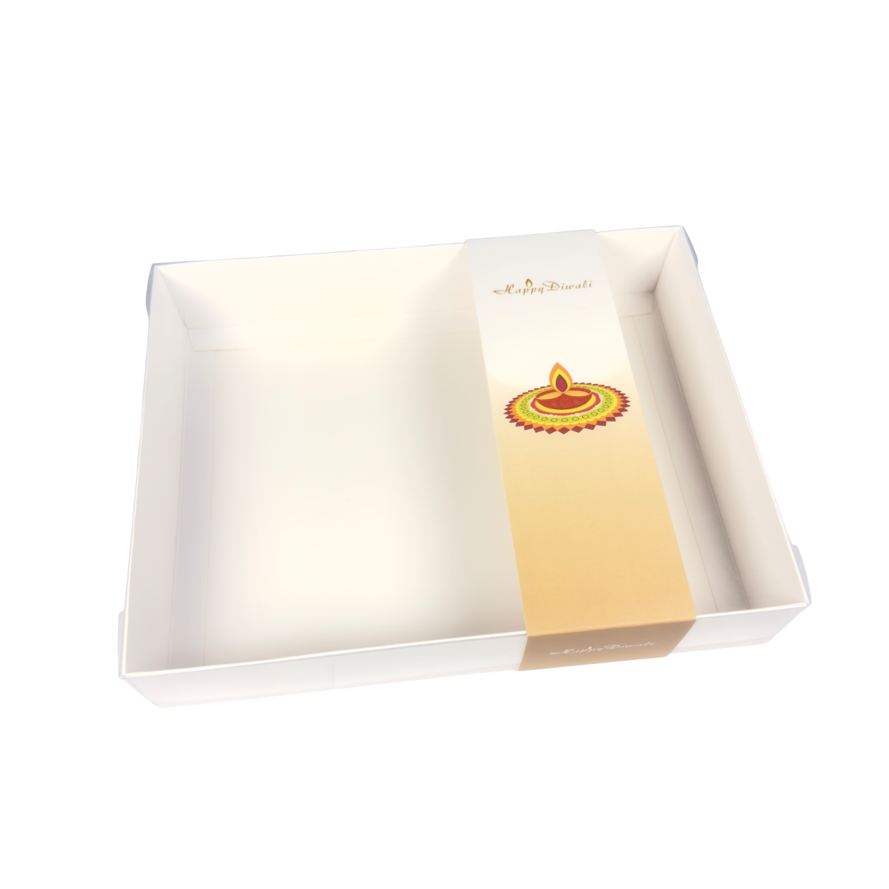 Clear lid White box with Diwali sleeves - 26 x 20 x 5cm