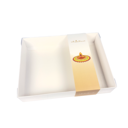 Clear lid White box with Diwali sleeves - 26 x 20 x 5cm