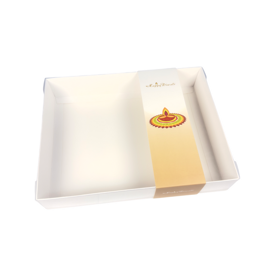 Clear lid White box with Diwali sleeves - 26 x 20 x 5cm