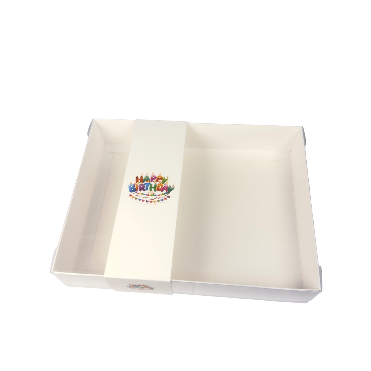Clear lid White box with Happy Birthday sleeve - 26 x 20 x 5cm
