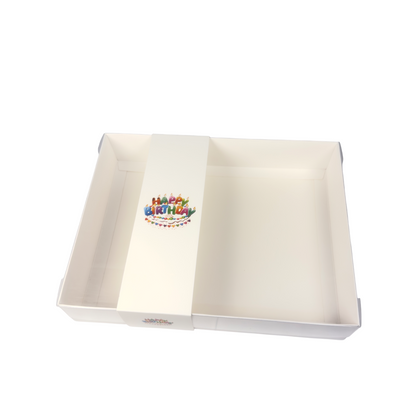 Clear lid White box with Happy Birthday sleeve - 26 x 20 x 5cm