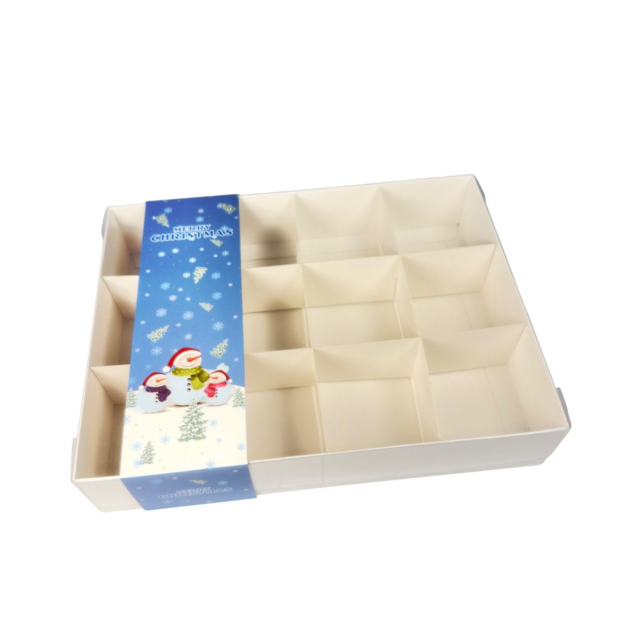 Clear Lid Box With Blue Snowman Sleeve - 26 x 20 x 5cm