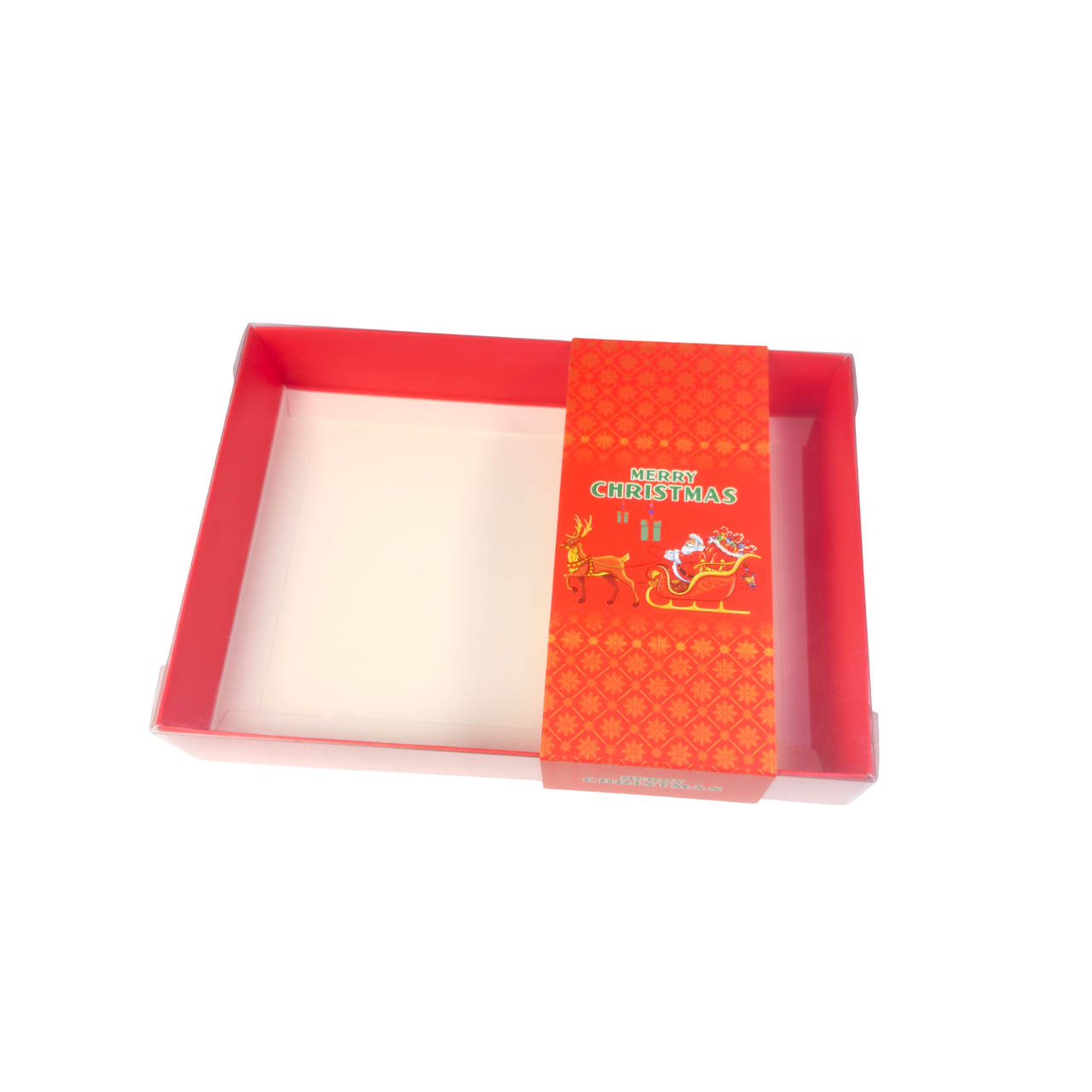 Clear lid box with Red Santa sleeve - 20 x 14 x 3.5cm