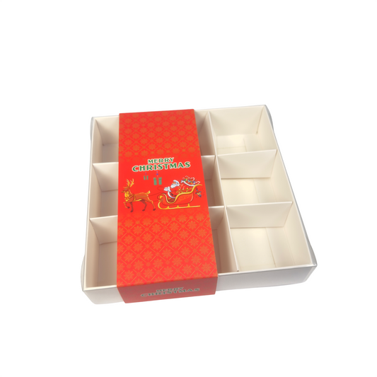 Clear Lid Box with Red Christmas Sleeve - 15 x 15 x 3.5cm