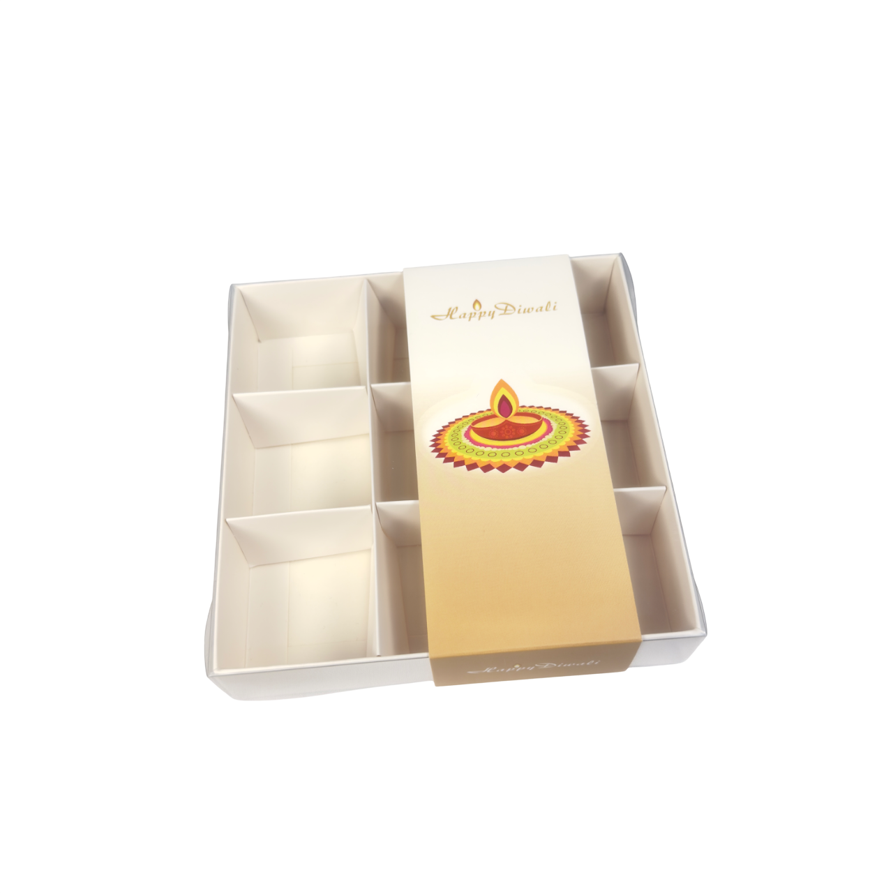 Clear Lid Box with Diwali Sleeves - 15 x 15 x 3.5 cm