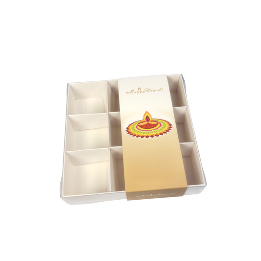 Clear Lid Box with Diwali Sleeves - 15 x 15 x 3.5 cm