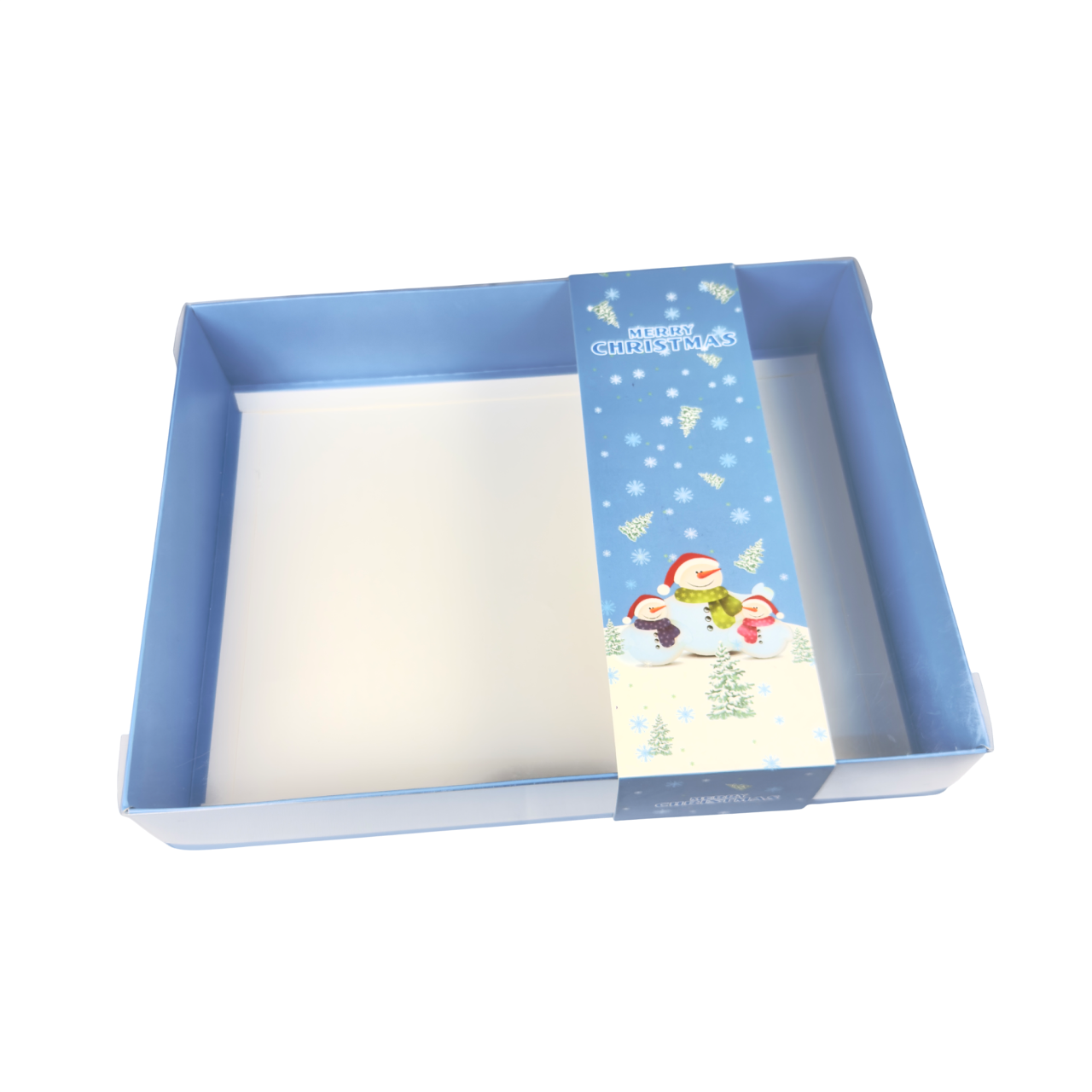 Clear Lid Box With Blue Snowman Sleeve - 26 x 20 x 5cm