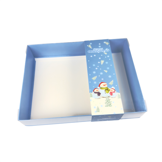 Clear Lid Box With Blue Snowman Sleeve - 26 x 20 x 5cm