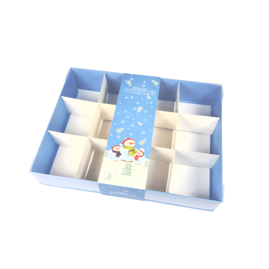 Clear Lid Box With Blue Snowman Sleeve - 26 x 20 x 5cm