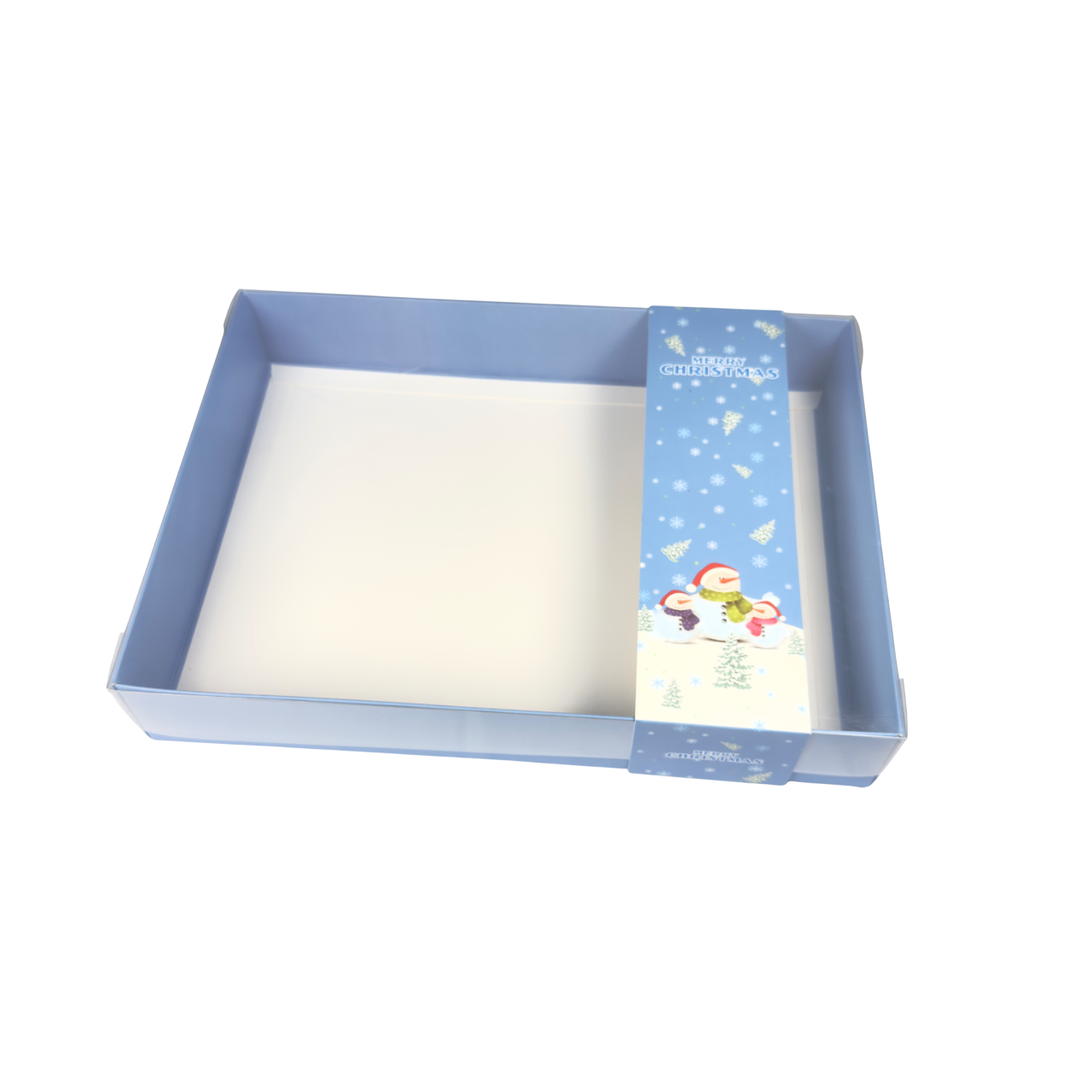 Clear lid box with Blue Snowman sleeve - 30 x 22 x 5cm