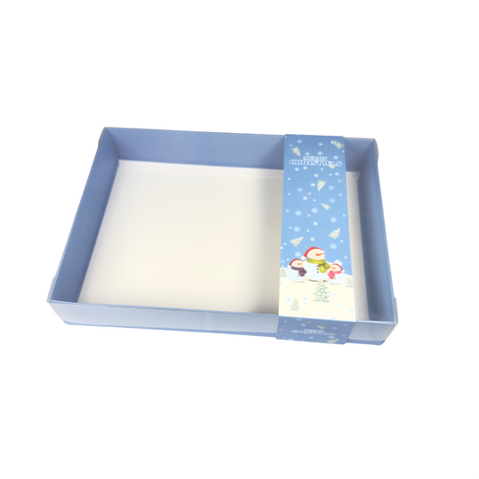 Clear lid box with Blue Snowman sleeve - 30 x 22 x 5cm