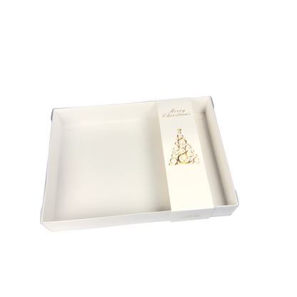 Clear lid White box with Christmas Tree sleeve - 26 x 20 x 5cm