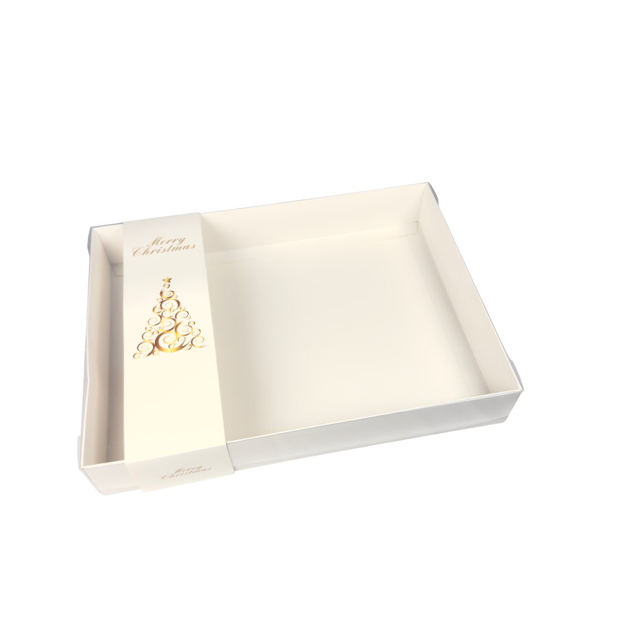 Clear lid White box with Christmas Tree sleeve - 30 x 22 x 5cm