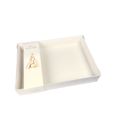 Clear lid White box with Christmas Tree sleeve - 30 x 22 x 5cm