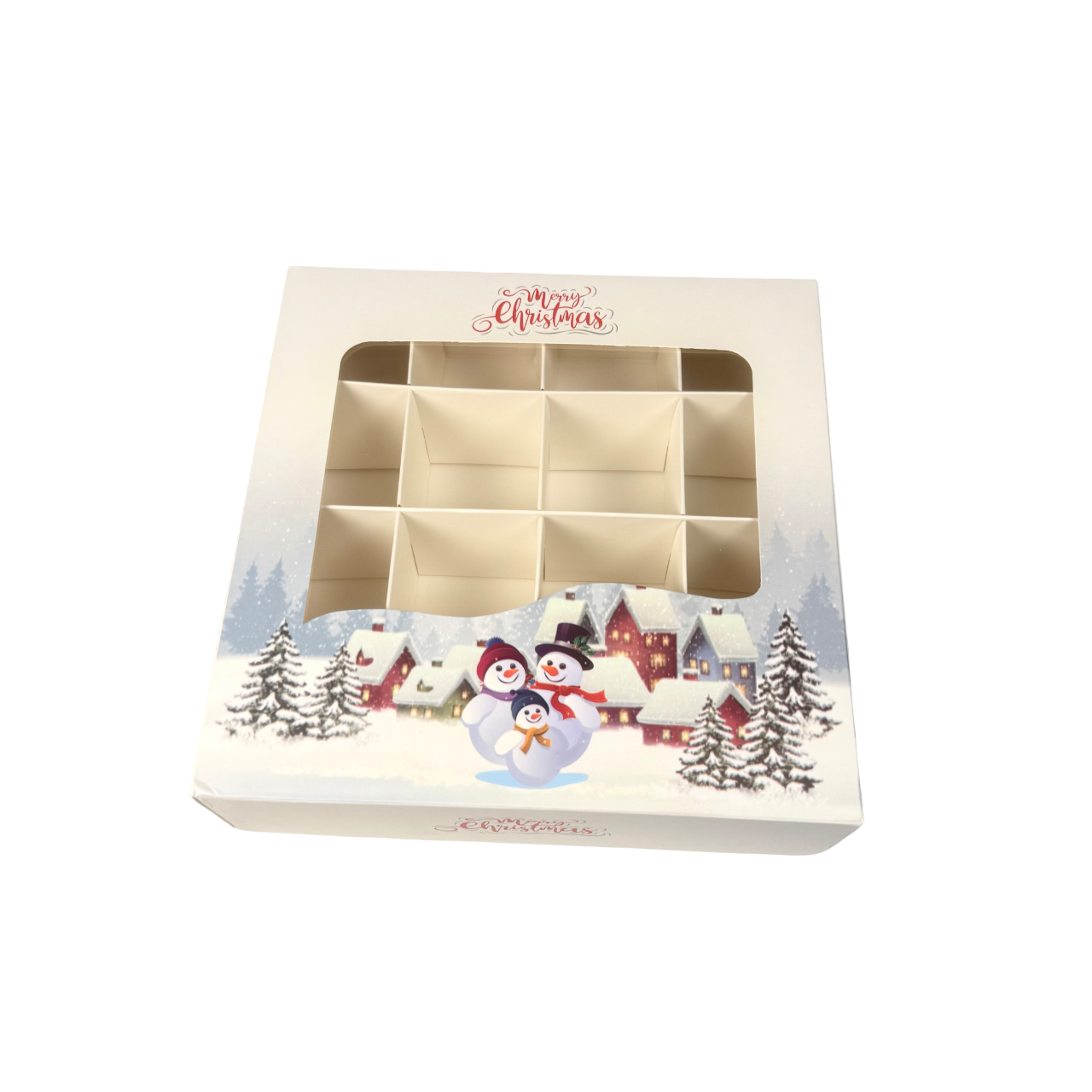 Snowman family window section boxes - 18x18x5cm
