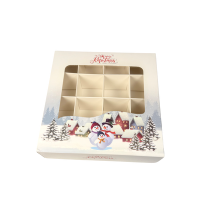Snowman family window section boxes - 18x18x5cm