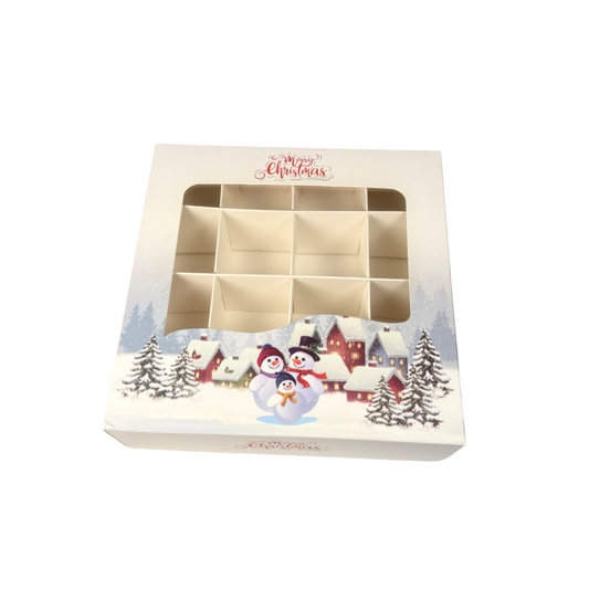 Snowman family window section boxes - 18x18x5cm