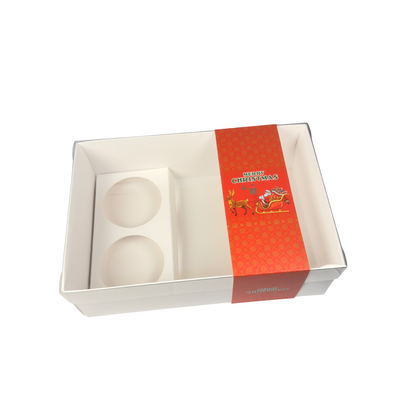 Clear Lid Cupcake/Hamper Box With Red Christmas Sleeve - 24 x 16 x 8 cm