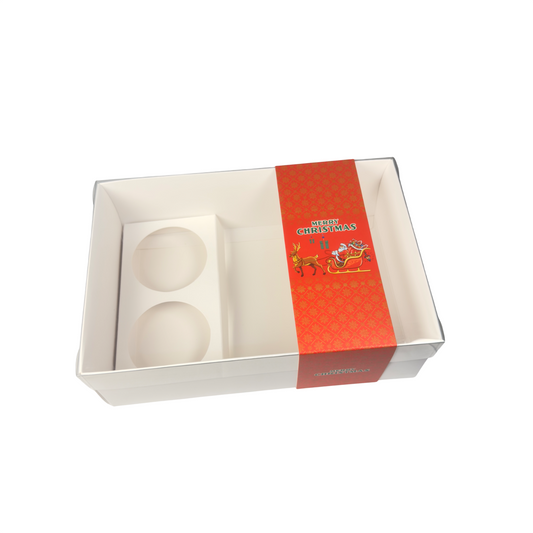 Clear Lid Cupcake/Hamper Box With Red Christmas Sleeve - 24 x 16 x 8 cm