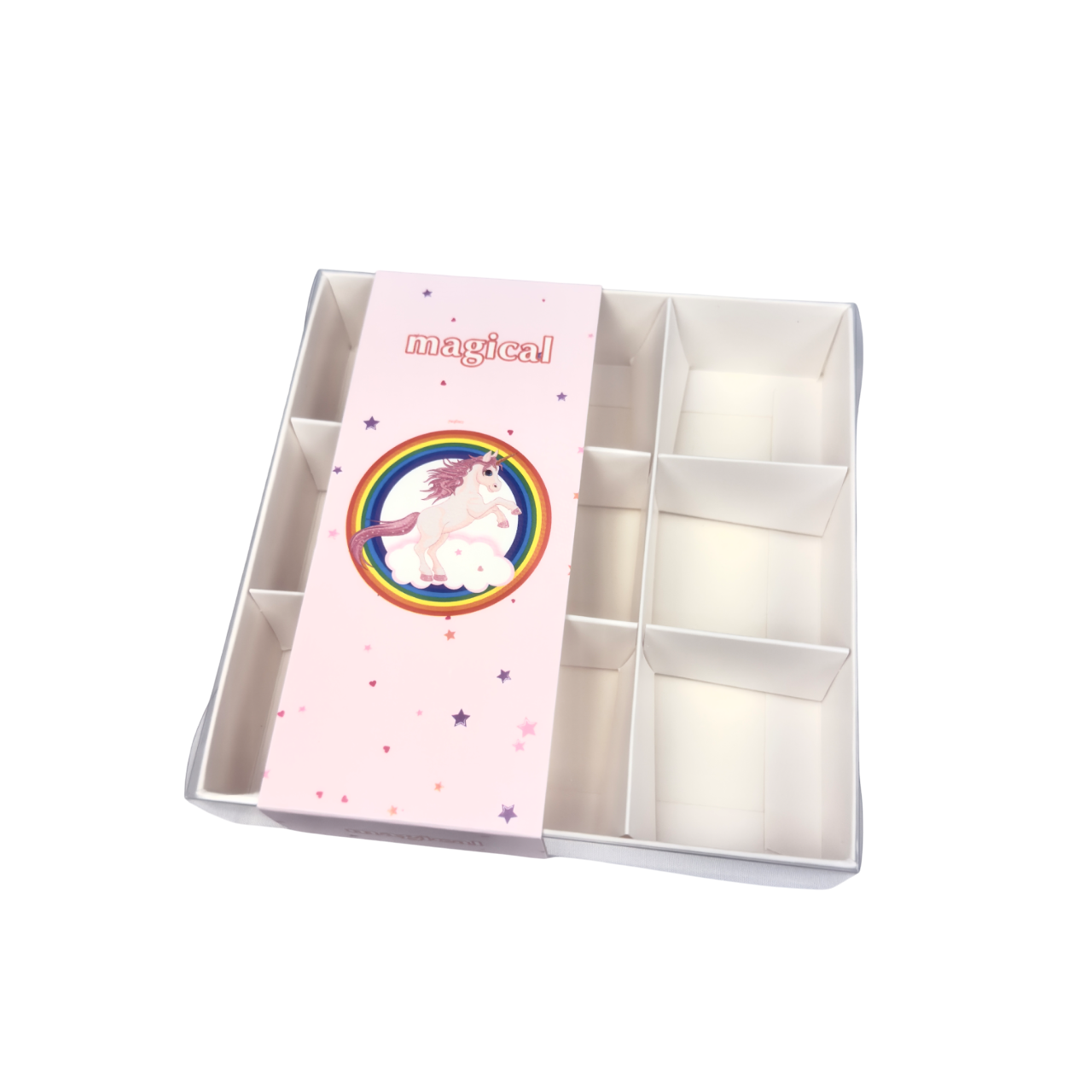 Clear Lid Pink Box with Unicorn Sleeve - 15 x 15 x 3.5cm