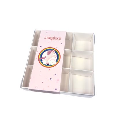 Clear Lid Pink Box with Unicorn Sleeve - 15 x 15 x 3.5cm