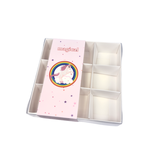 Clear Lid Pink Box with Unicorn Sleeve - 15 x 15 x 3.5cm